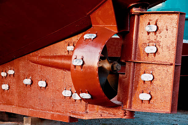 Sacrificial anodes installed on ship hull for cathodic protection